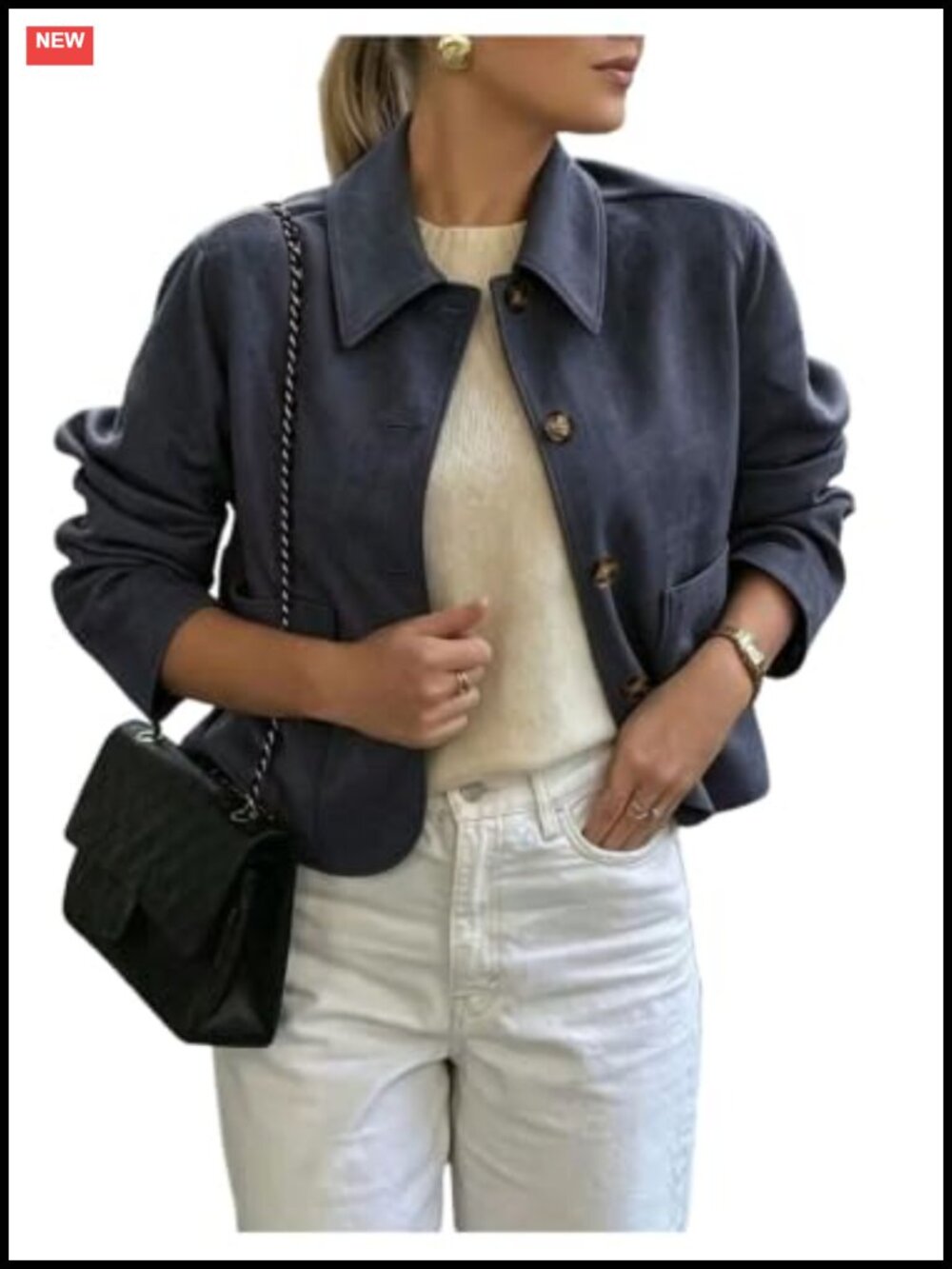 Faux Suede Button Down Shacket Collared Long Sleeve Casual Jacket